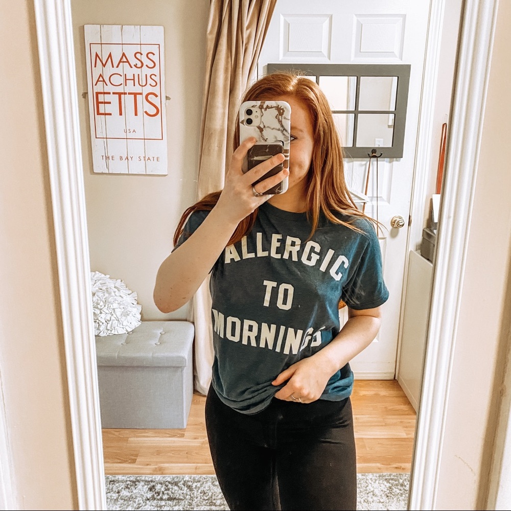 “Allergic to Mornings” Short Sleeve Graphic Tee